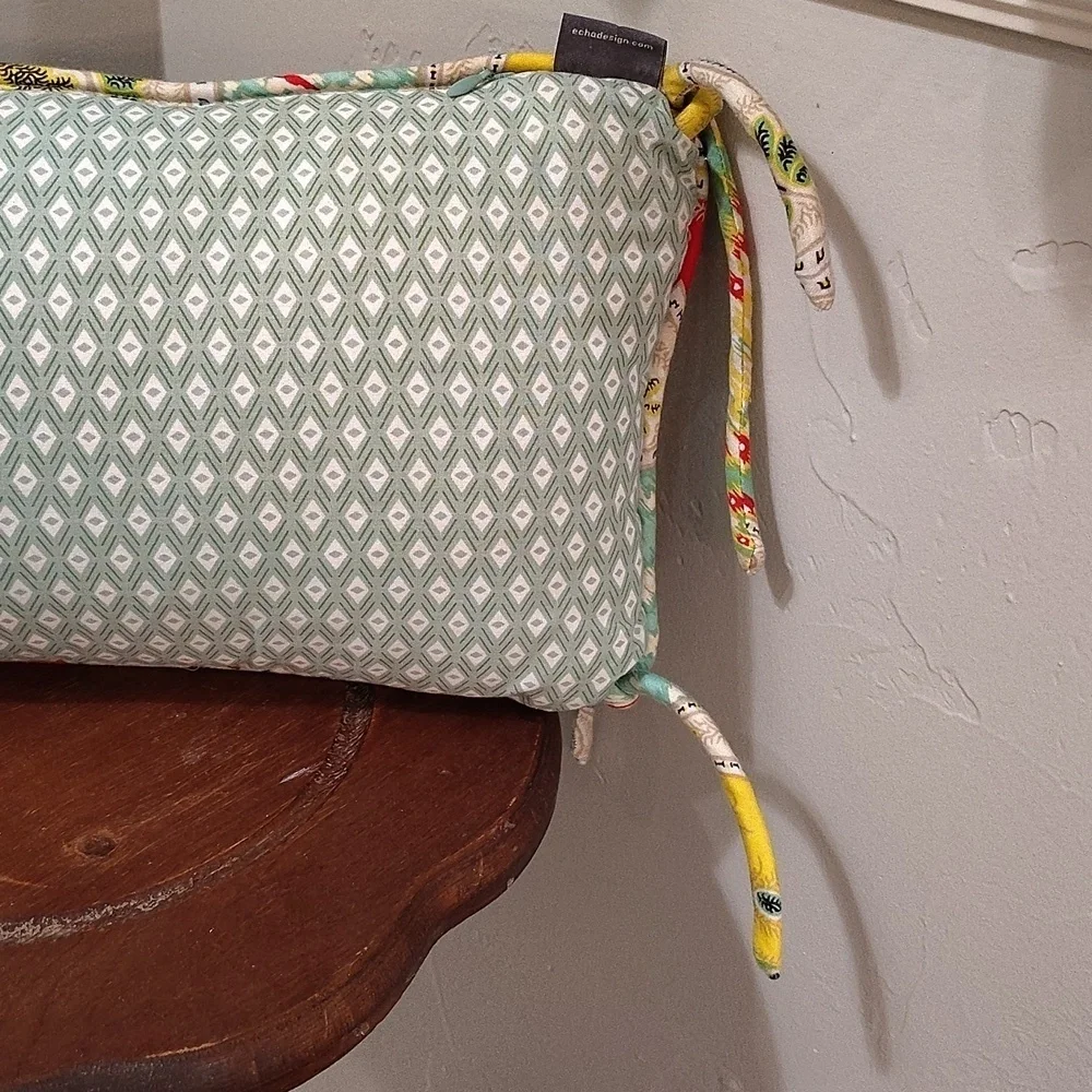 Echo Design Rectangle Throw Pillow Green Diamond Print w 4 Corner Tie Accents